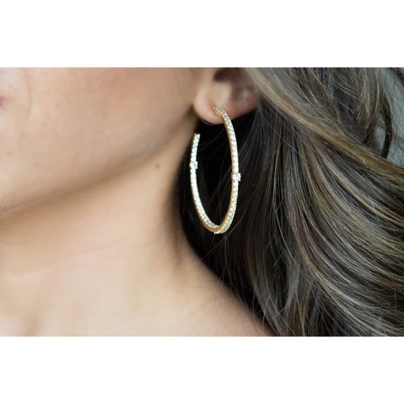 Silver or Gold Pave Diamond CZ Hoop Earrings, Open Back Hoop Earrings - Picture 9 of 11